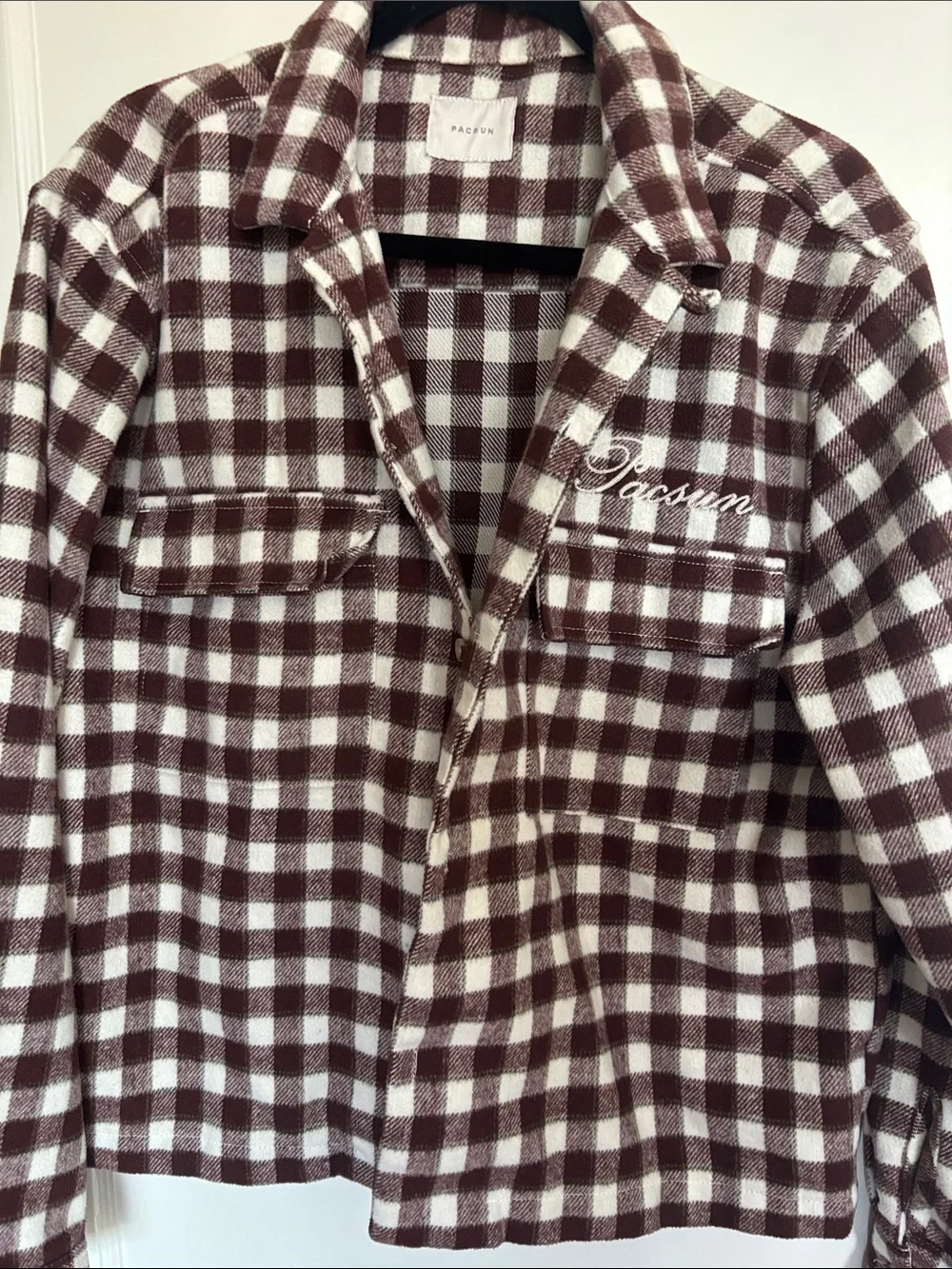 Pacsun Brown Burgundy Cropped Camp Flannel Jacket M